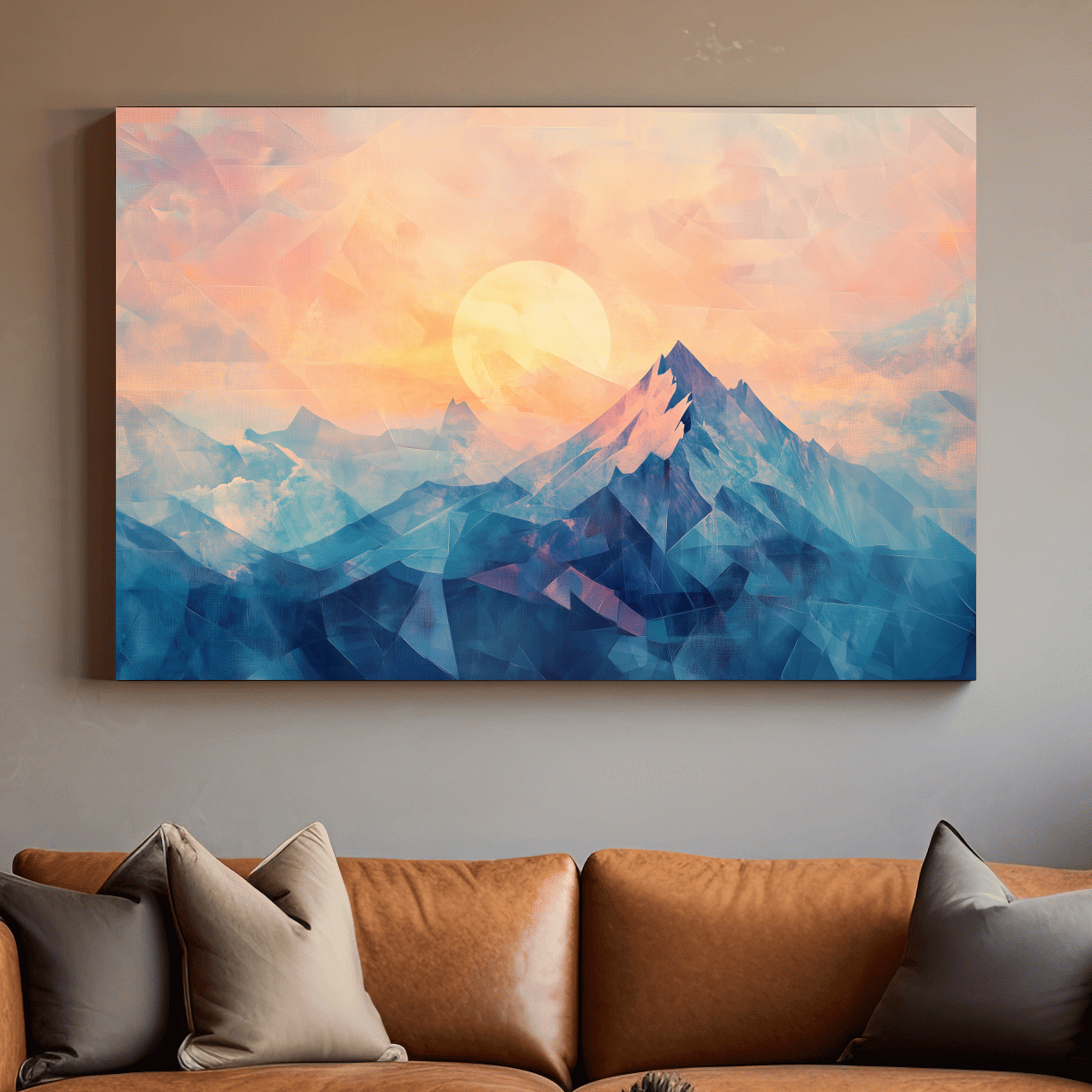 Sunset Mountain Peaks Mosaic In Pastel Hues - Modern Abstract Wall Art