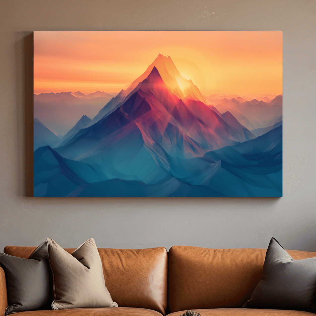 Abstract mountain artwork, sunset over mountain ranges