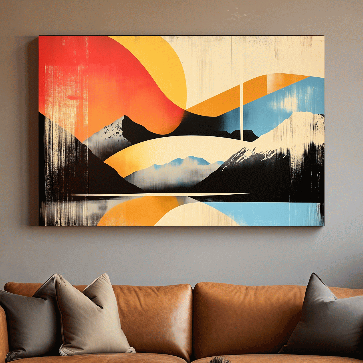 Geometric retro mountain poster artwork, dynamic abstract style