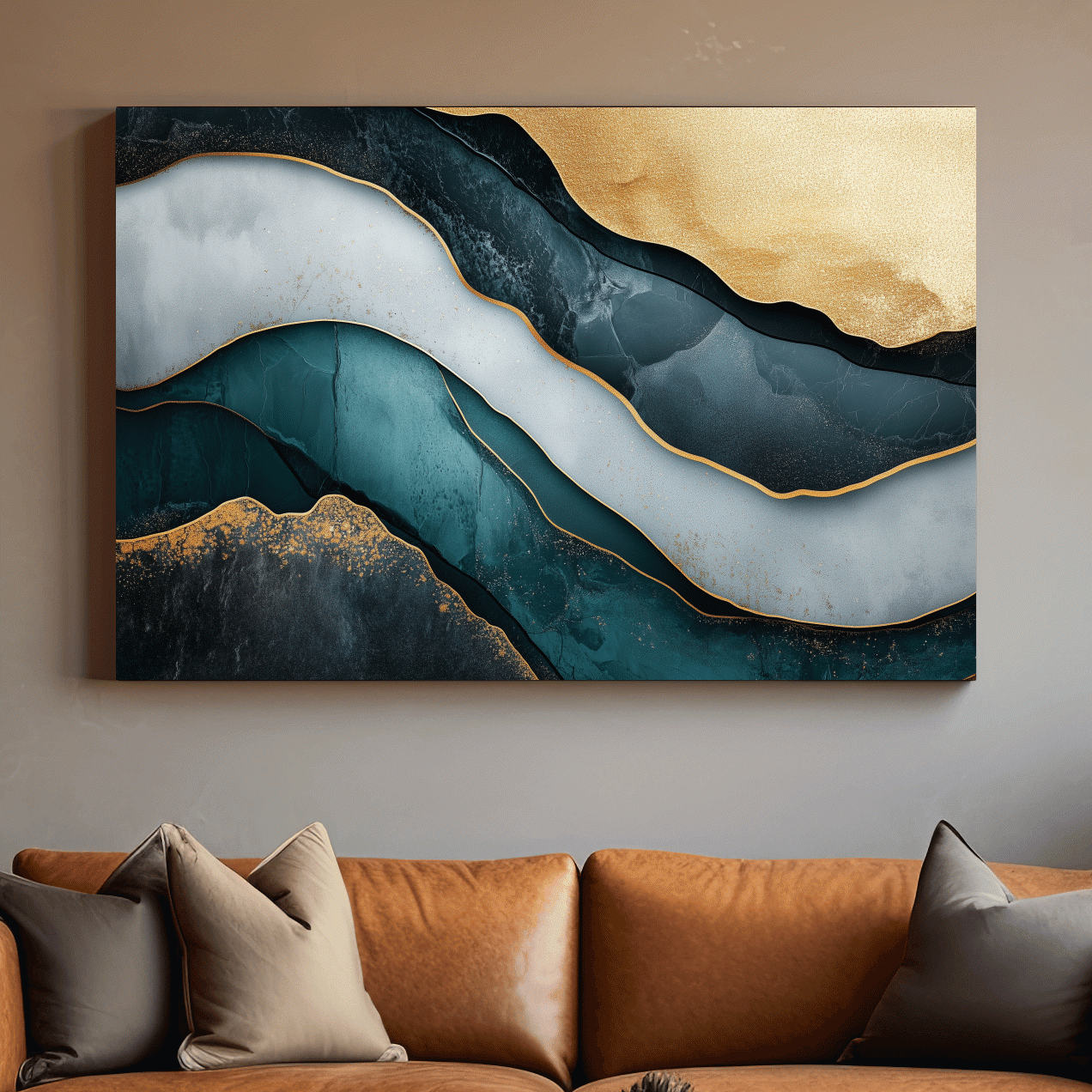 Elegant abstract mountain artwork, flowing textured 3D layer effect wall art