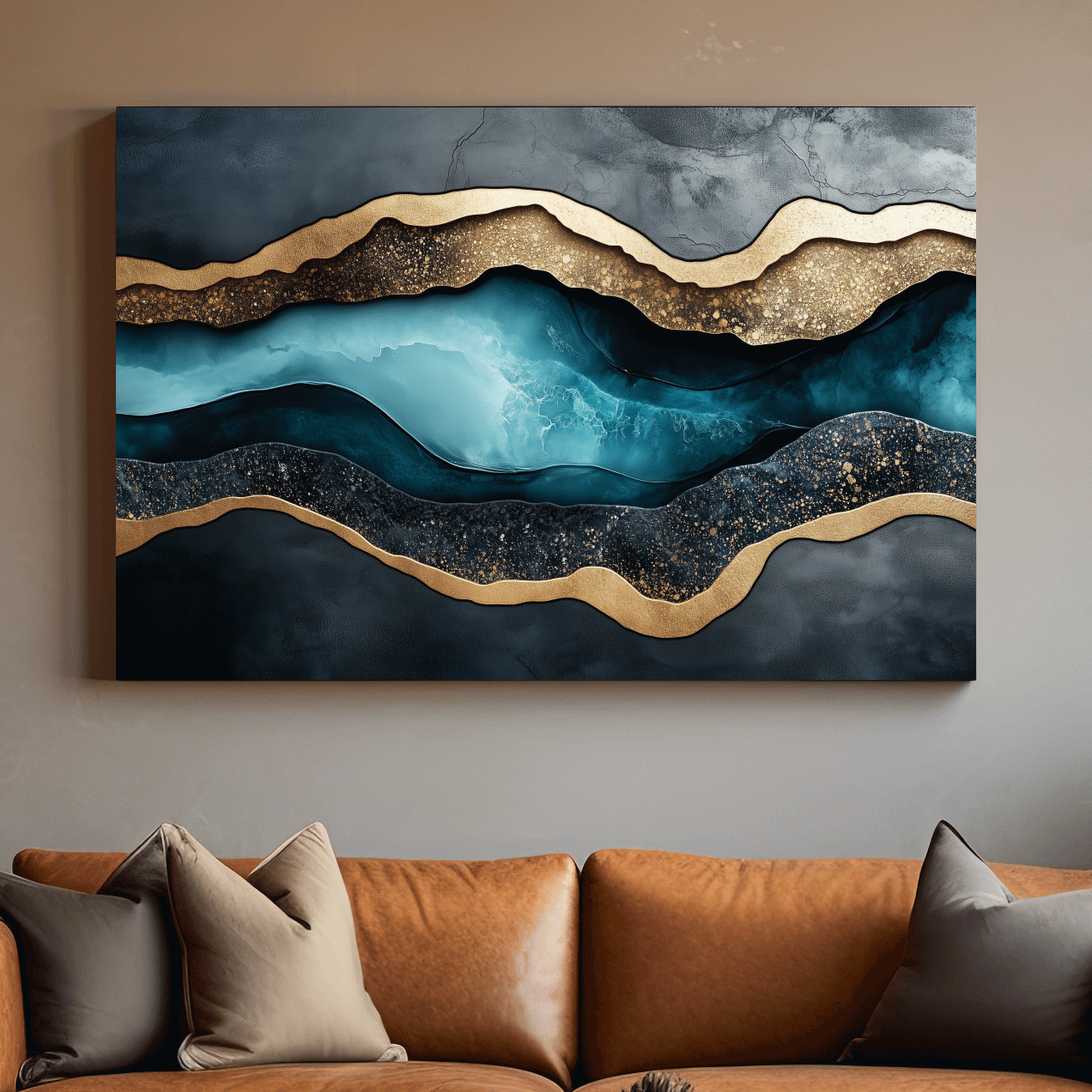 Modern abstract wall art, elegant 3D layered textured artwork representing natural elements