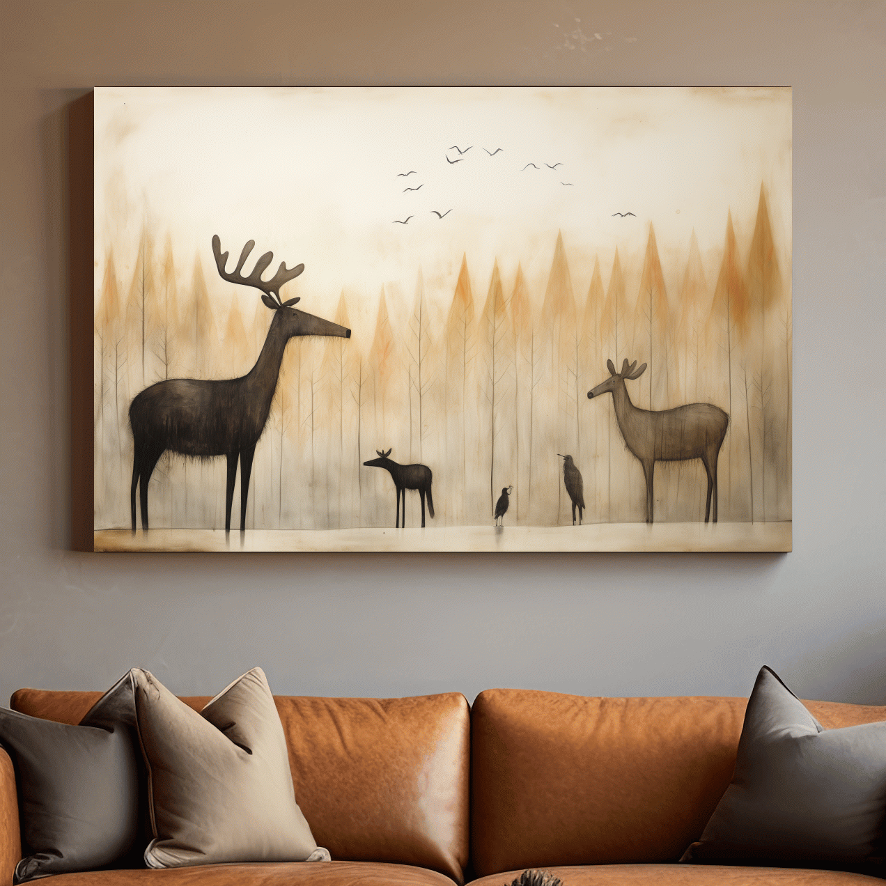 Quirky illustration of a deer family in the forest