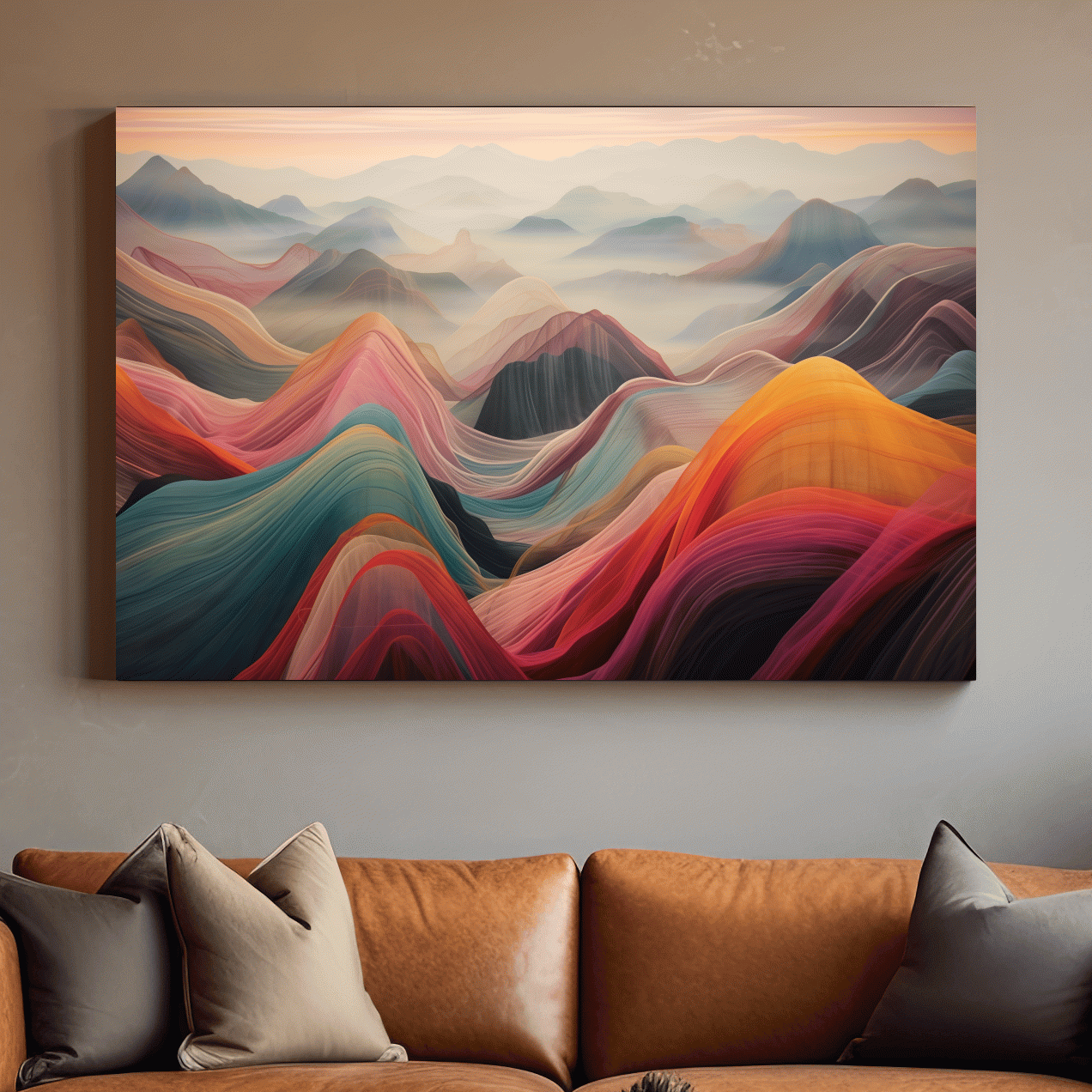 Vibrant Abstract Layered Mountain Ranges - Colorful Topographic Landscape Wall Art
