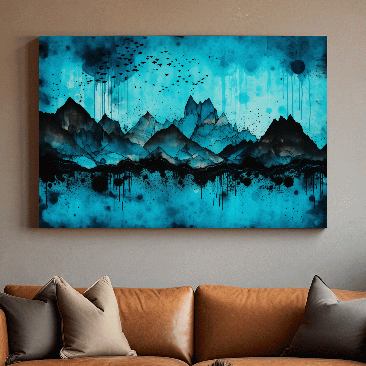 Ink Wash Mountain Range Artwork - Moody Abstract Watercolor Wall Art