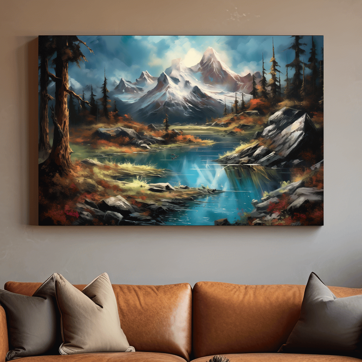 Alpine Lake And Snowcapped Peaks - Dramatic Landscape Painting Wall Art