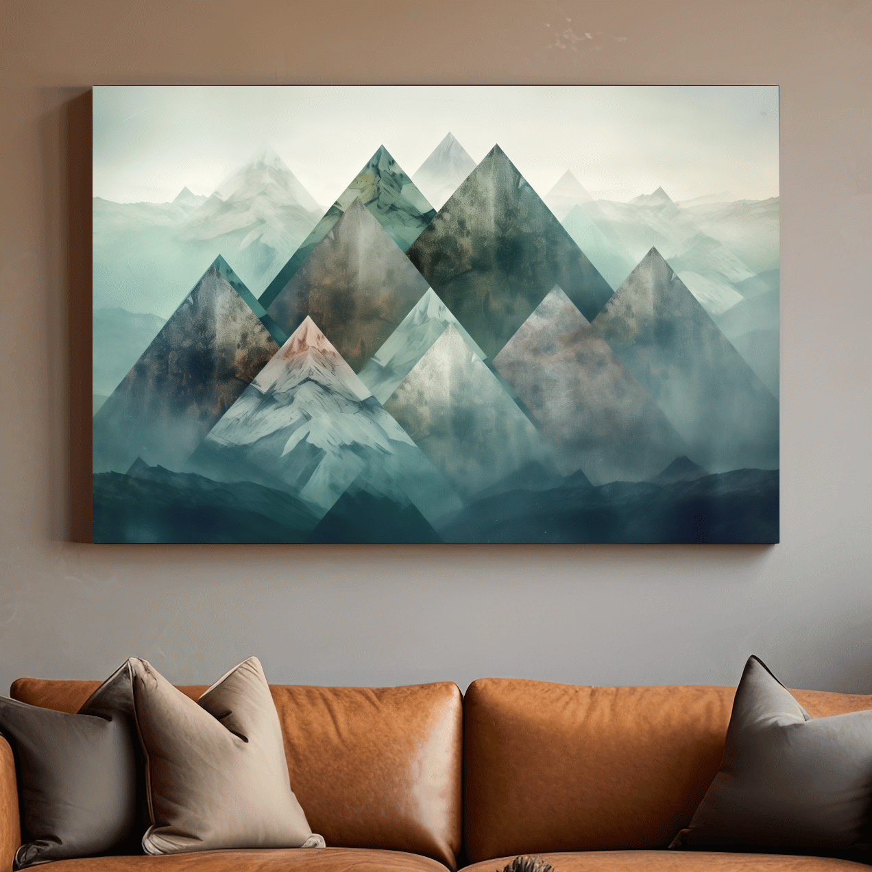 Geometric Misty Mountain Peaks - Mystical Abstract Alpine Wall Art