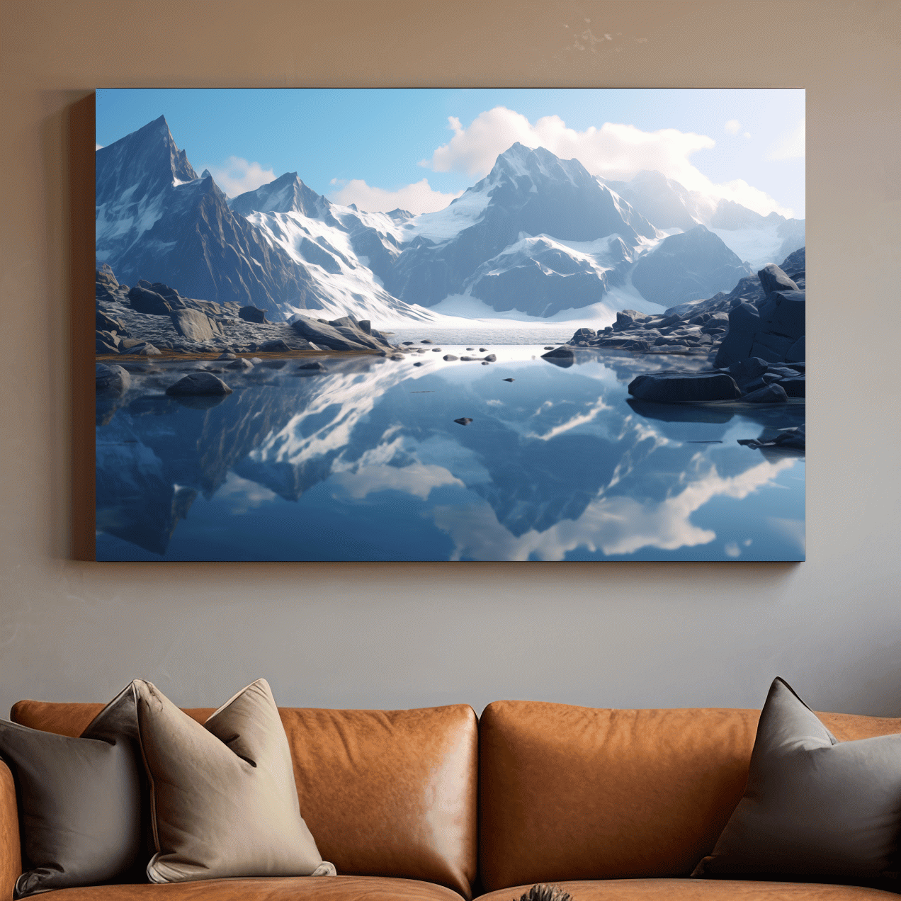 Photographic art of a glacial alpine lake