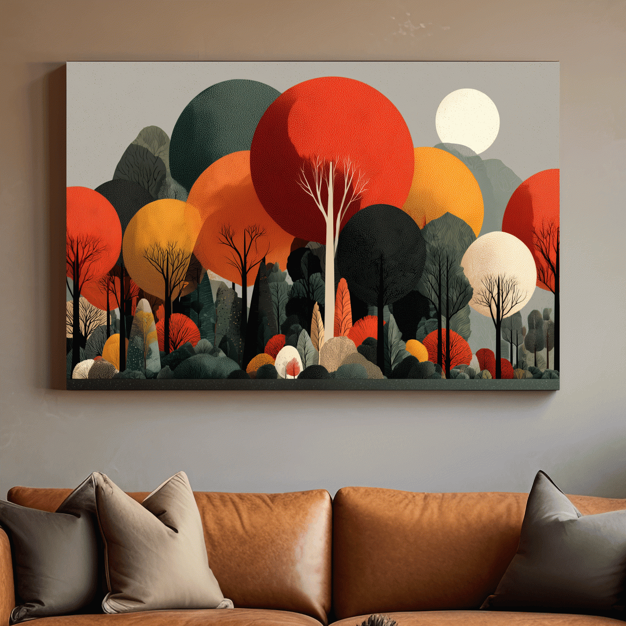 Abstract Autumn Forest Trees Canvas Art - Modern Scandinavian Wall Art