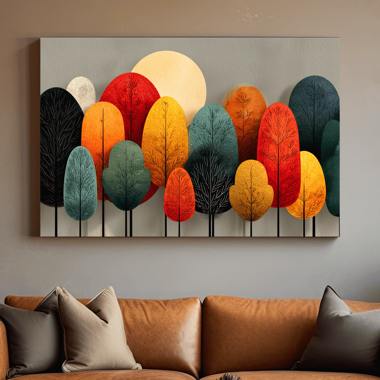 Mid-Century Abstract Autumn Forest Trees - Modern Scandinavian Landscape Artwork
