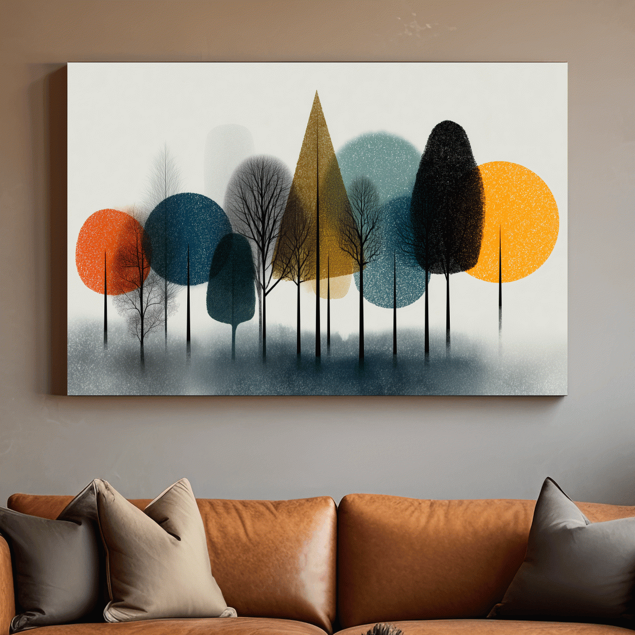 Mid-Century Abstract Forest Trees - Modern Geometric Landscape Wall Art