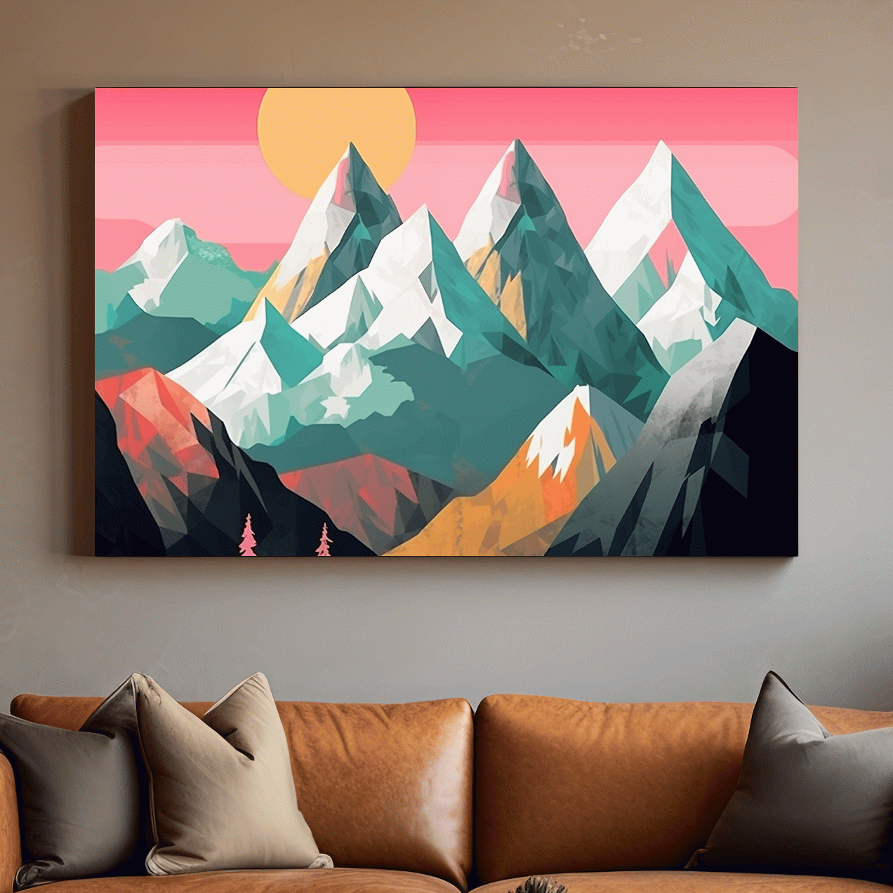 Alpine Mountains Sunrise Illustration - Colorful Landscape Wall Art