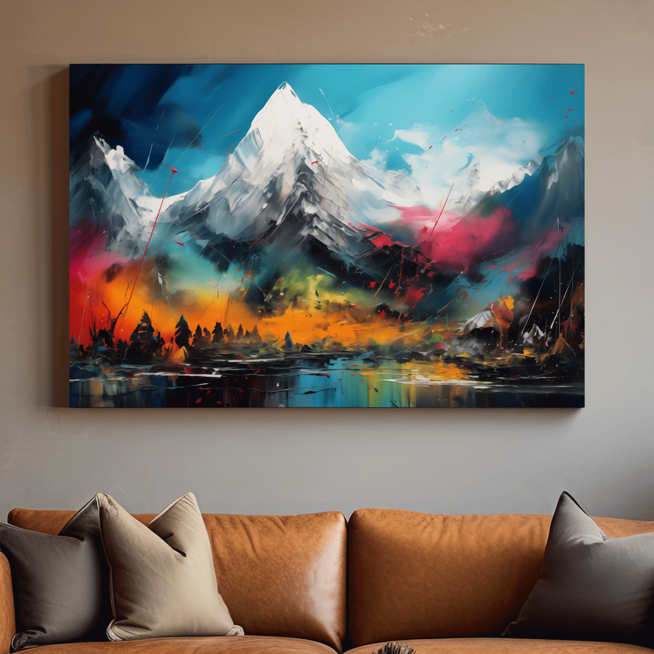 Vibrant Abstract Alpine Mountain Peaks - Colorful Impasto Painting Style Wall Art