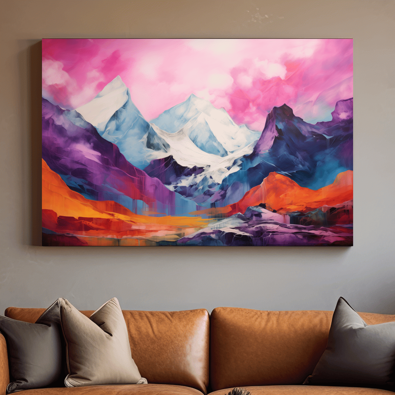 Vibrant Abstract Alpine Mountain Landscape Painting - Colorful Contemporary Wall Art