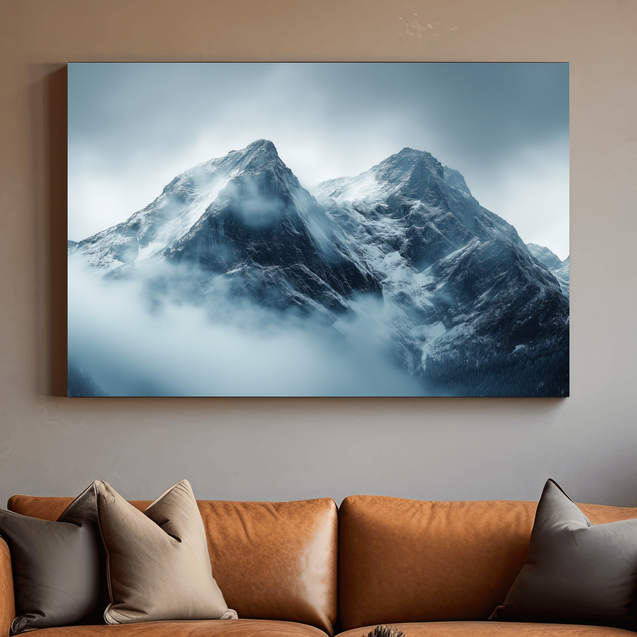 Moody Snowcapped Mountain Peaks - Atmospheric Alpine Photographic Wall Art