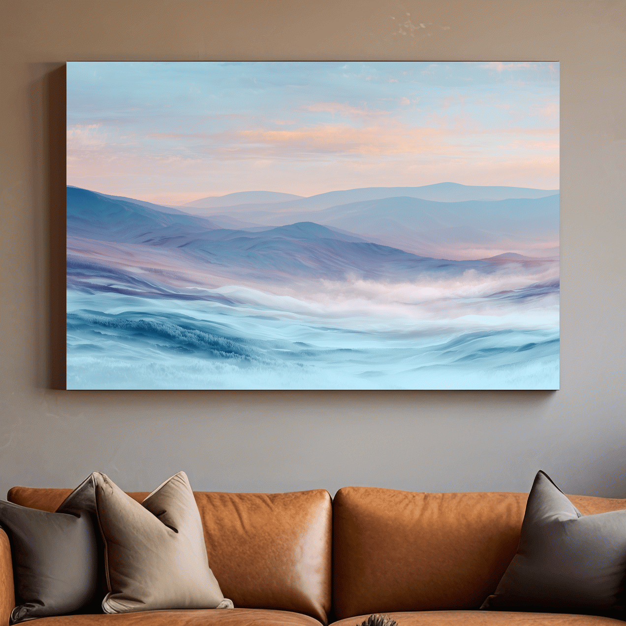 Ethereal Pastel Misty Mountain Landscape - Serene Abstract Forest Wall Art