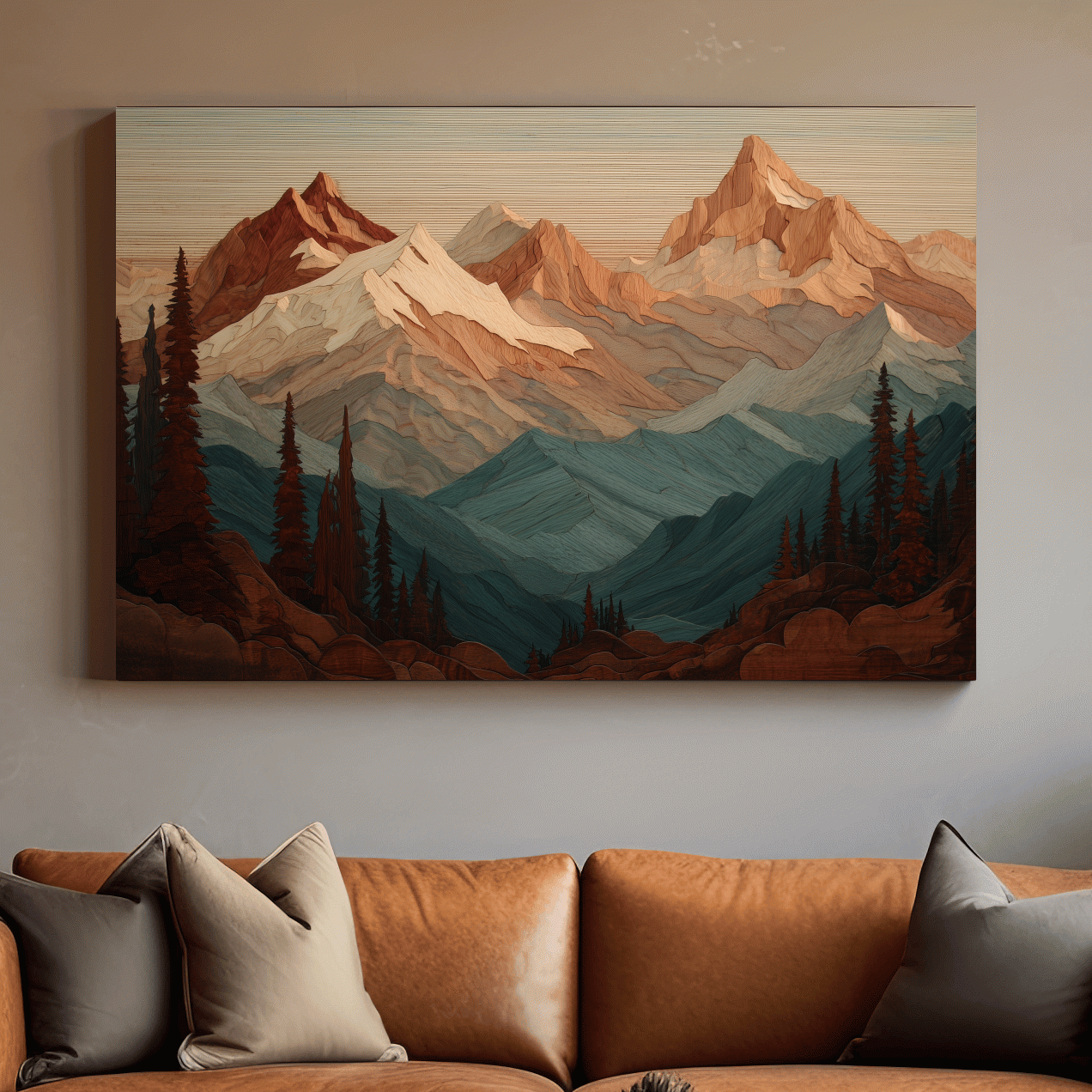 Layered Wood Alpine Mountain Range - Textured Topographic Landscape Wall Art