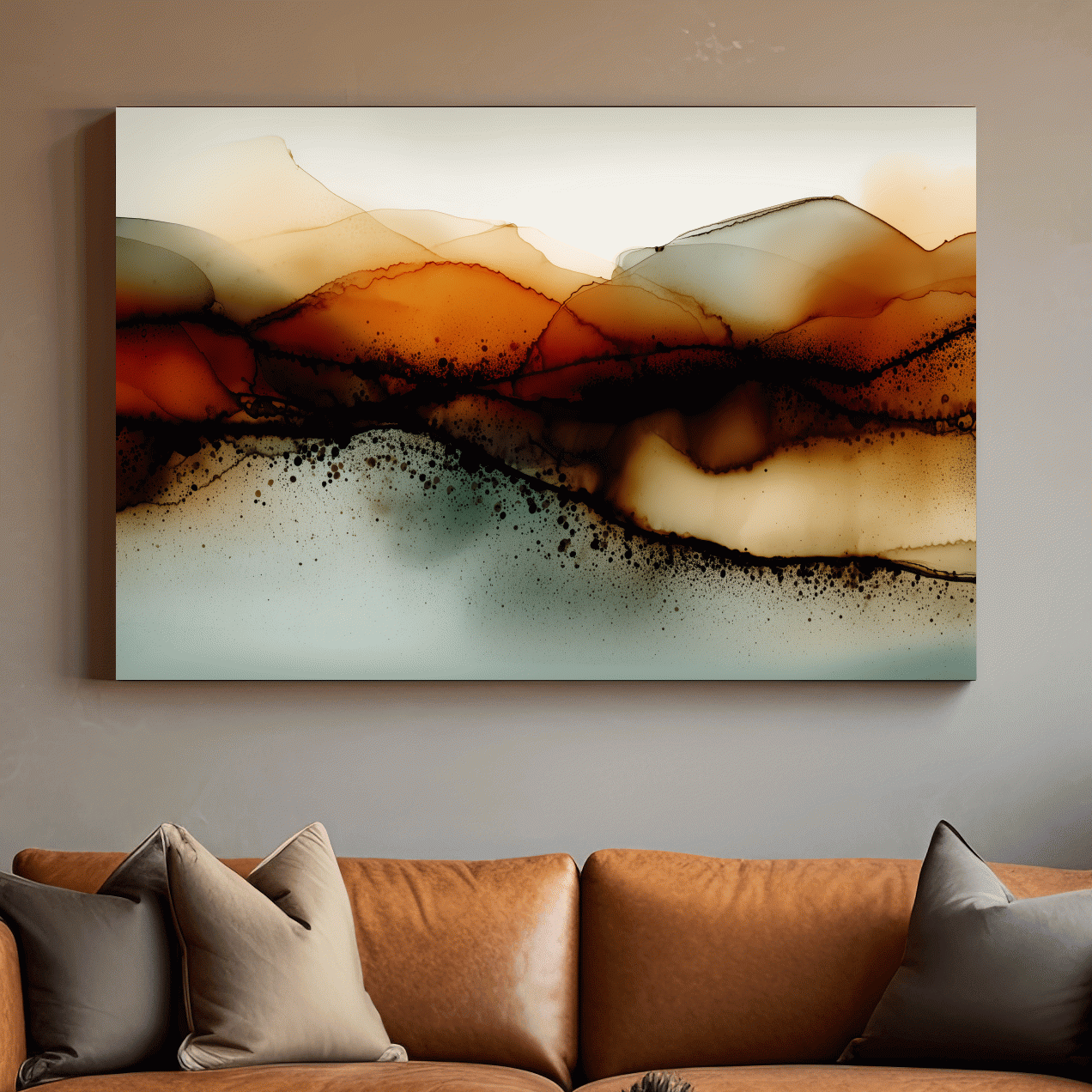 Moody Abstract Sepia Mountain Layers - Modern Alcohol Ink Landscape Wall Art