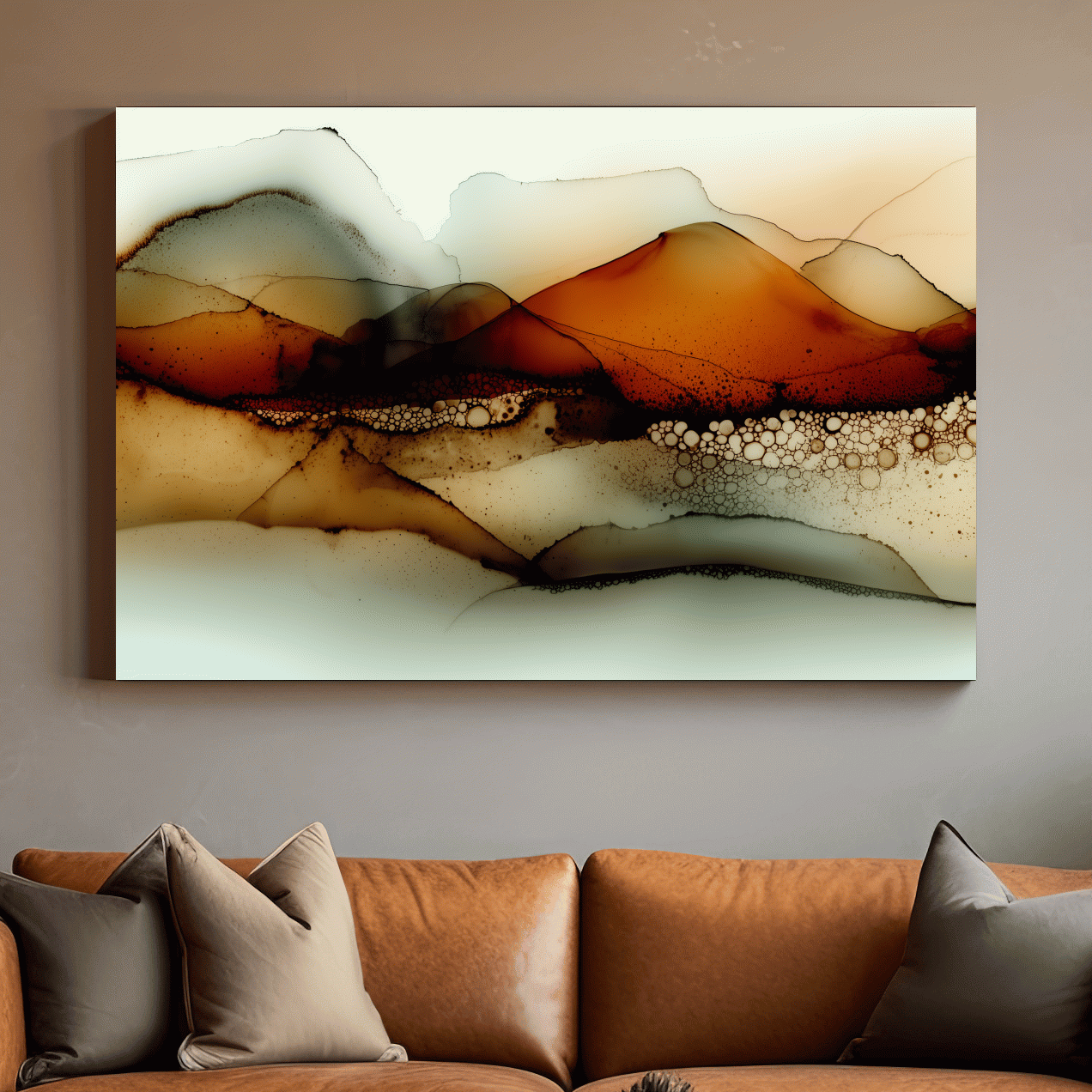 Amber Alcohol Ink Mountains - Abstract Landscape Wall Art