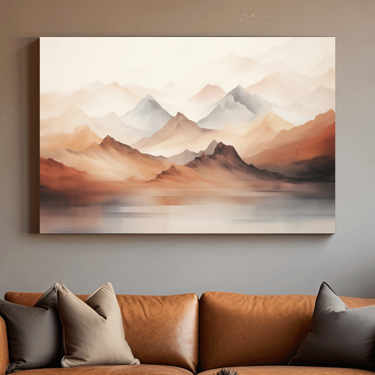 Pastel Mountain Range Watercolor - Warm Neutral Landscape Wall Art