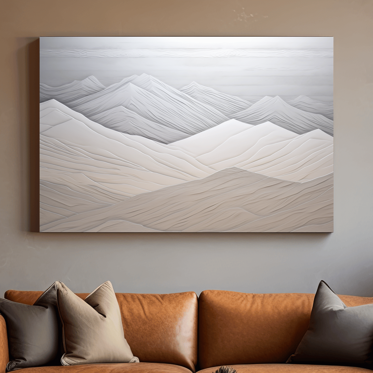 Minimalist Layered Mountain Relief Landscape - Monochrome Wall Art