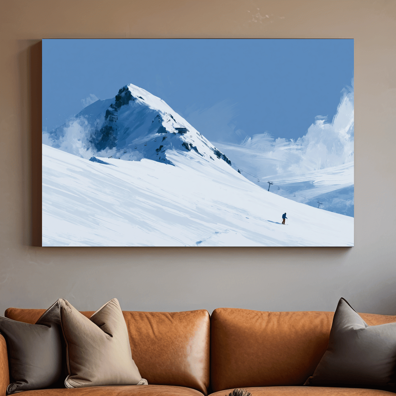 Minimalist Backcountry Skier Painting - Alpine Winter Landscape Wall Art