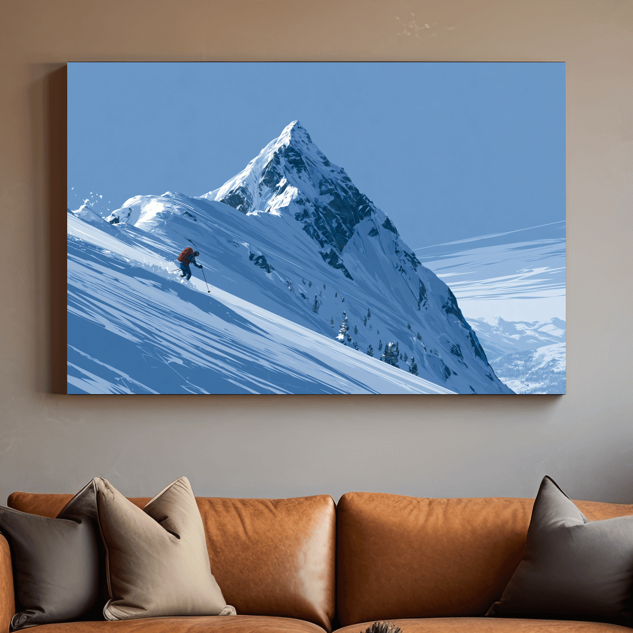 Epic Backcountry Skier On Snowy Peak - Alpine Mountain Winter Wall Art