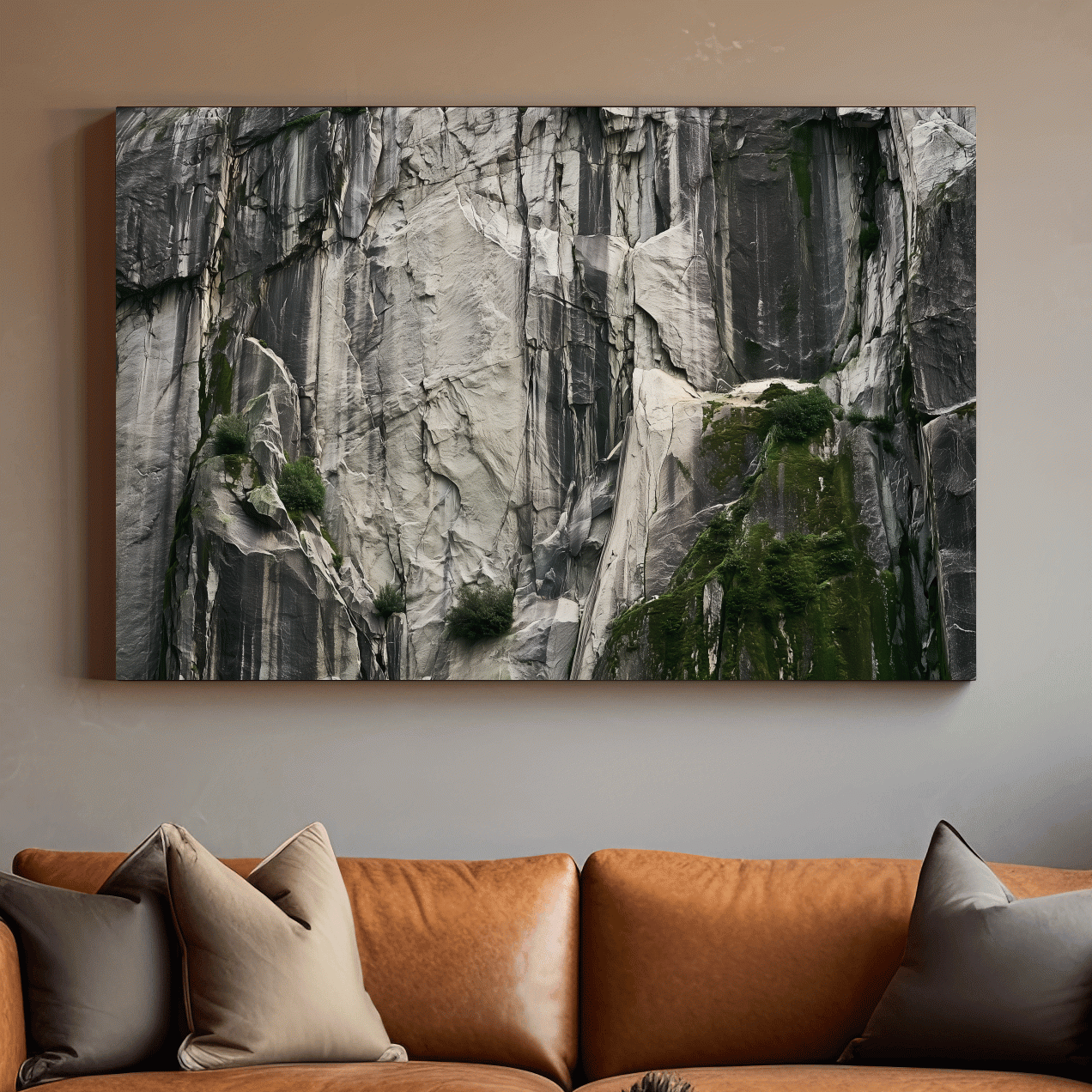 Textured Granite Cliff Face Photography - Moody Monochrome Rock Wall Art