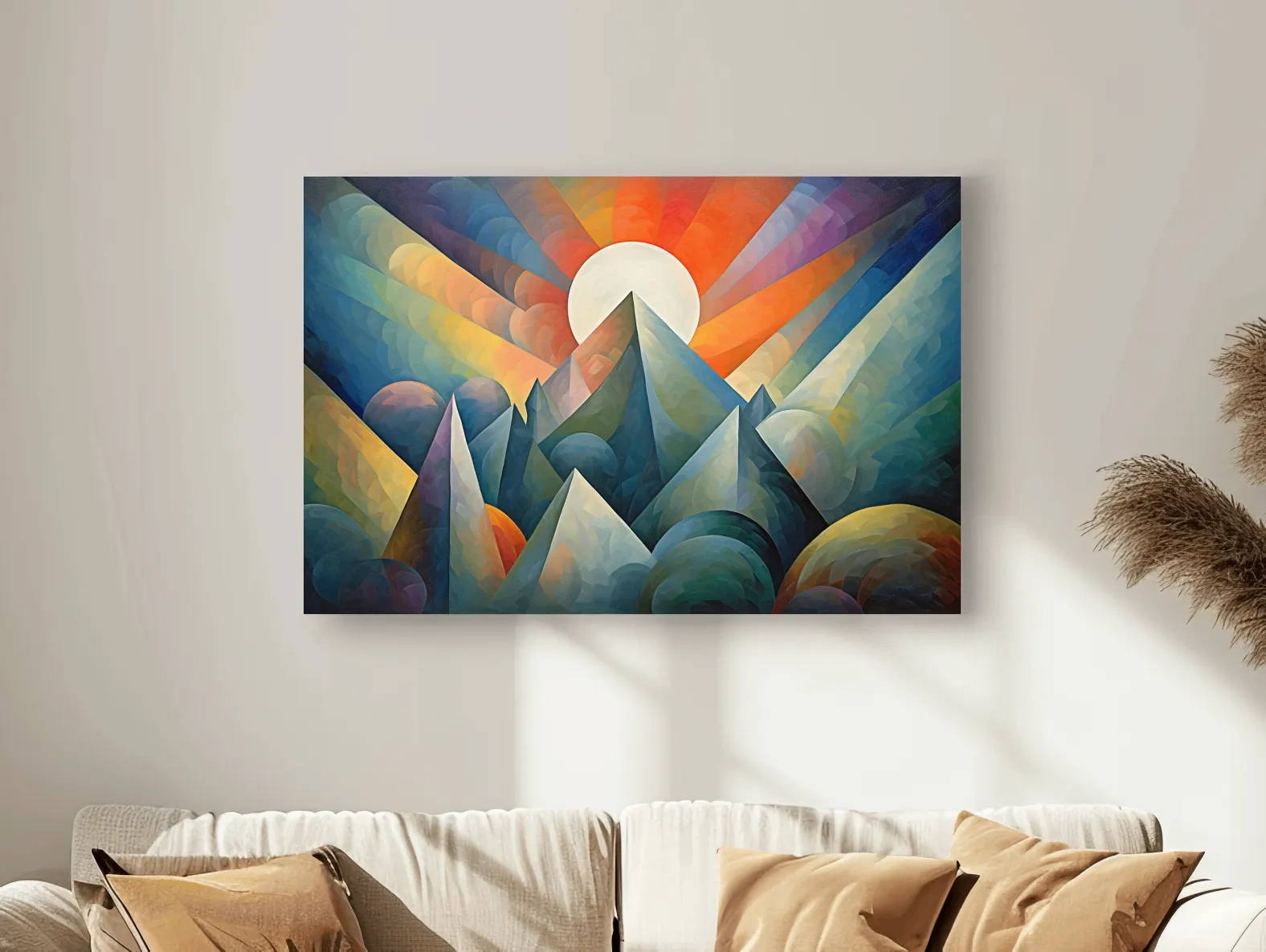 Vibrant Mountain Sunrise Painting - Abstract Alpine Landscape Wall Art