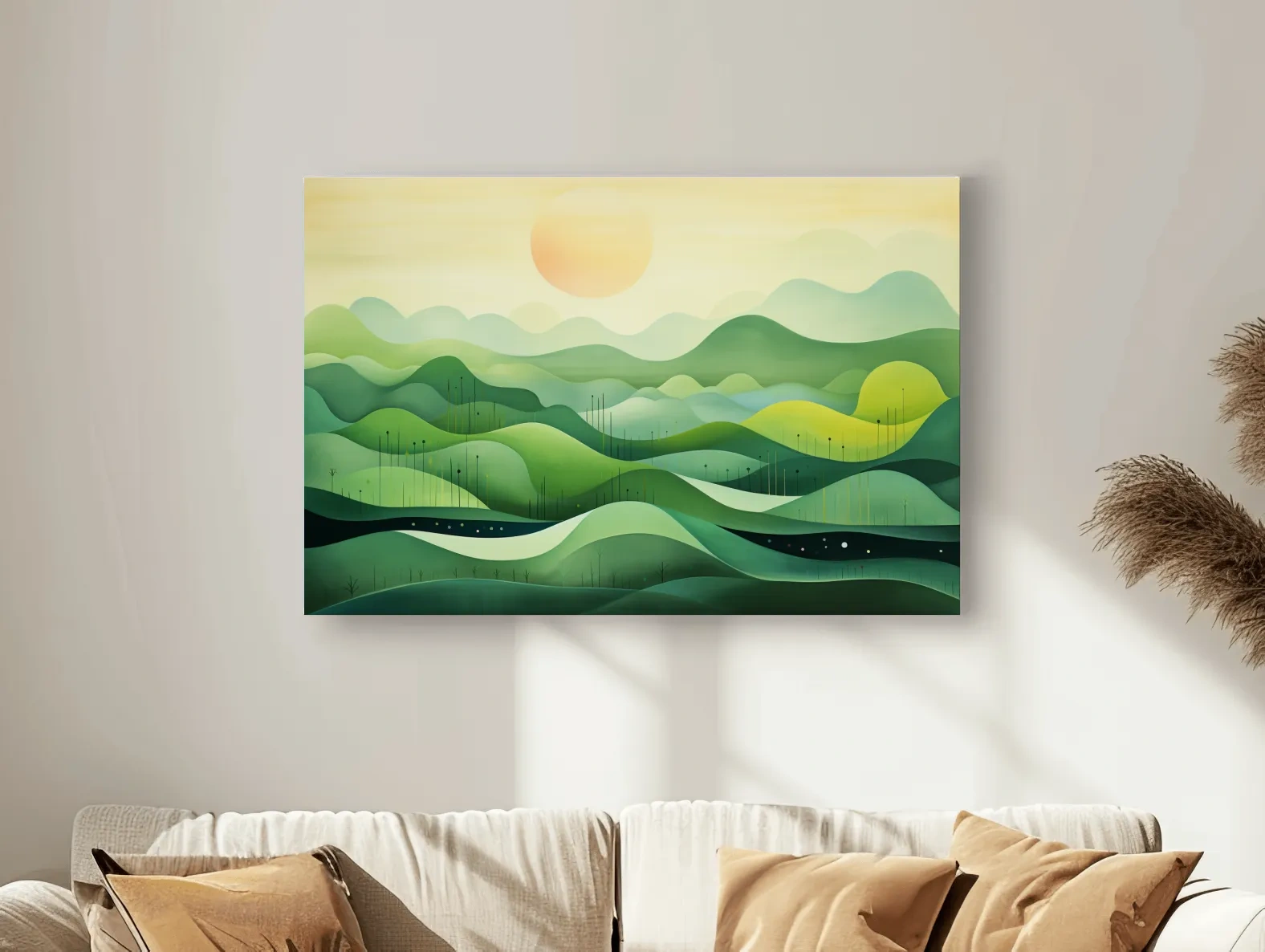 Minimalist Layered Green Rolling Hills - Serene Abstract Landscape Wall Art