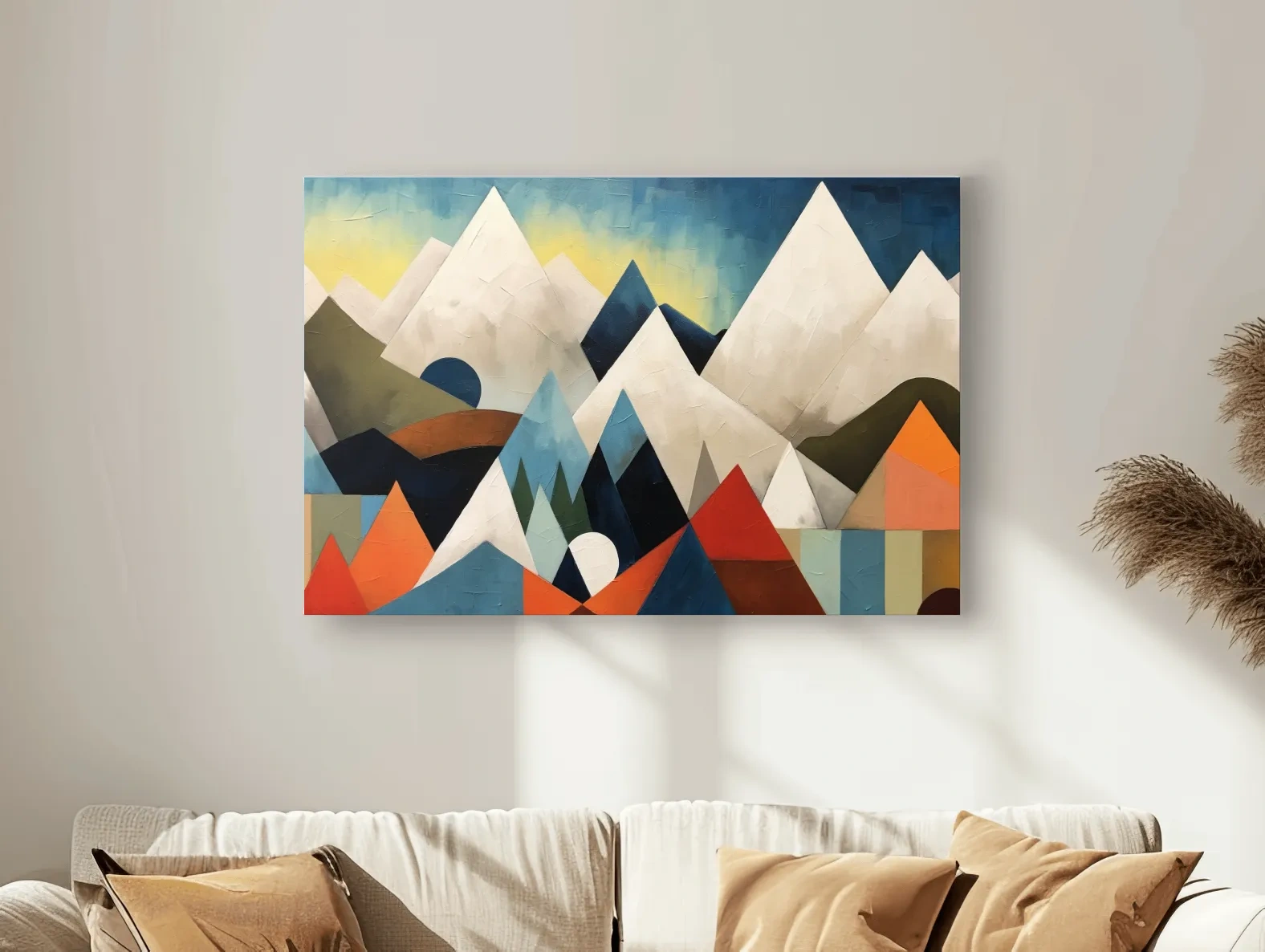 Abstract Suprematism Mountain Peaks Painting - Colorful Modern Wall Art