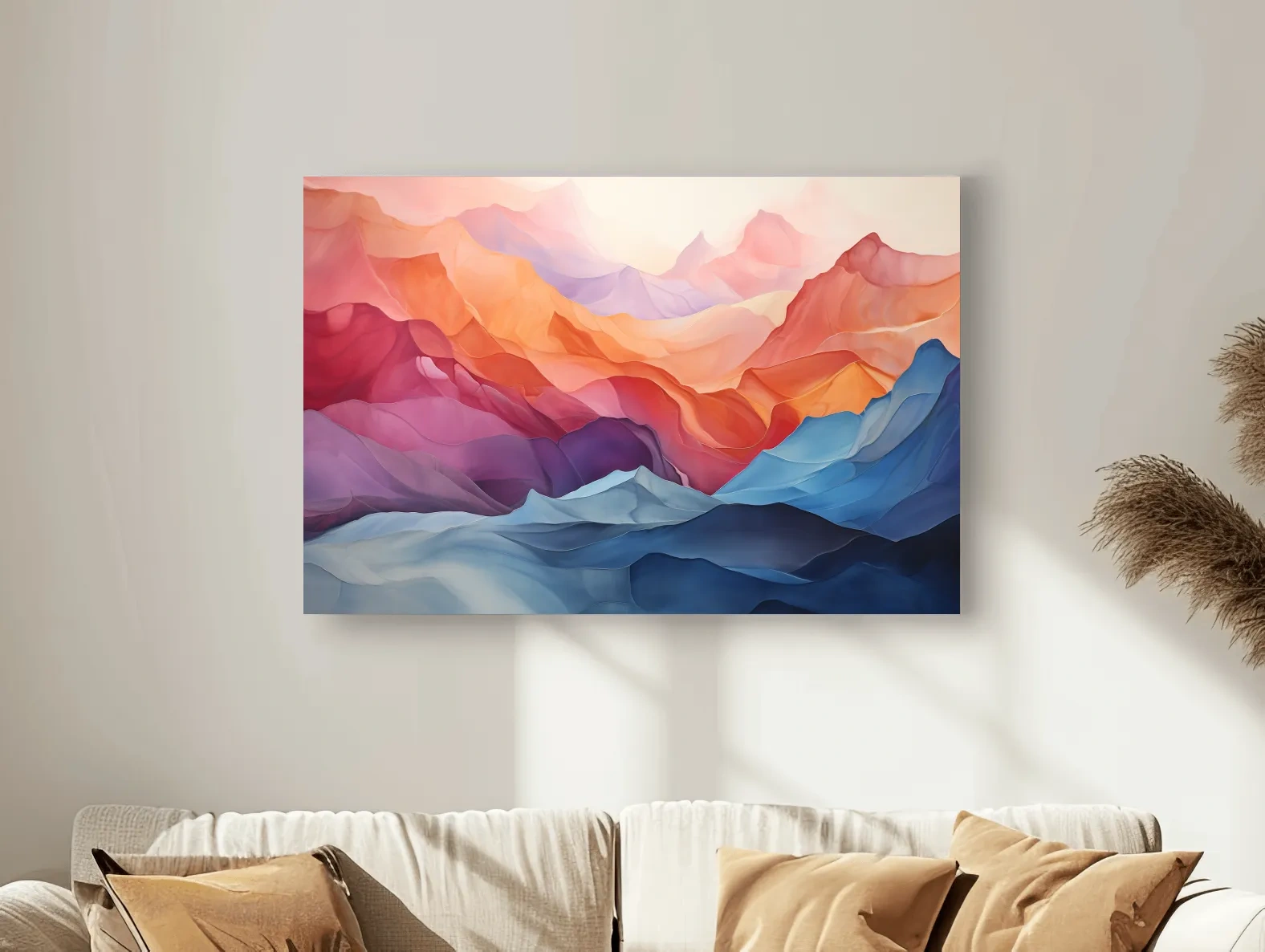 Vibrant Abstract Layered Mountain Landscape - Modern Colorful Alpine Wall Art