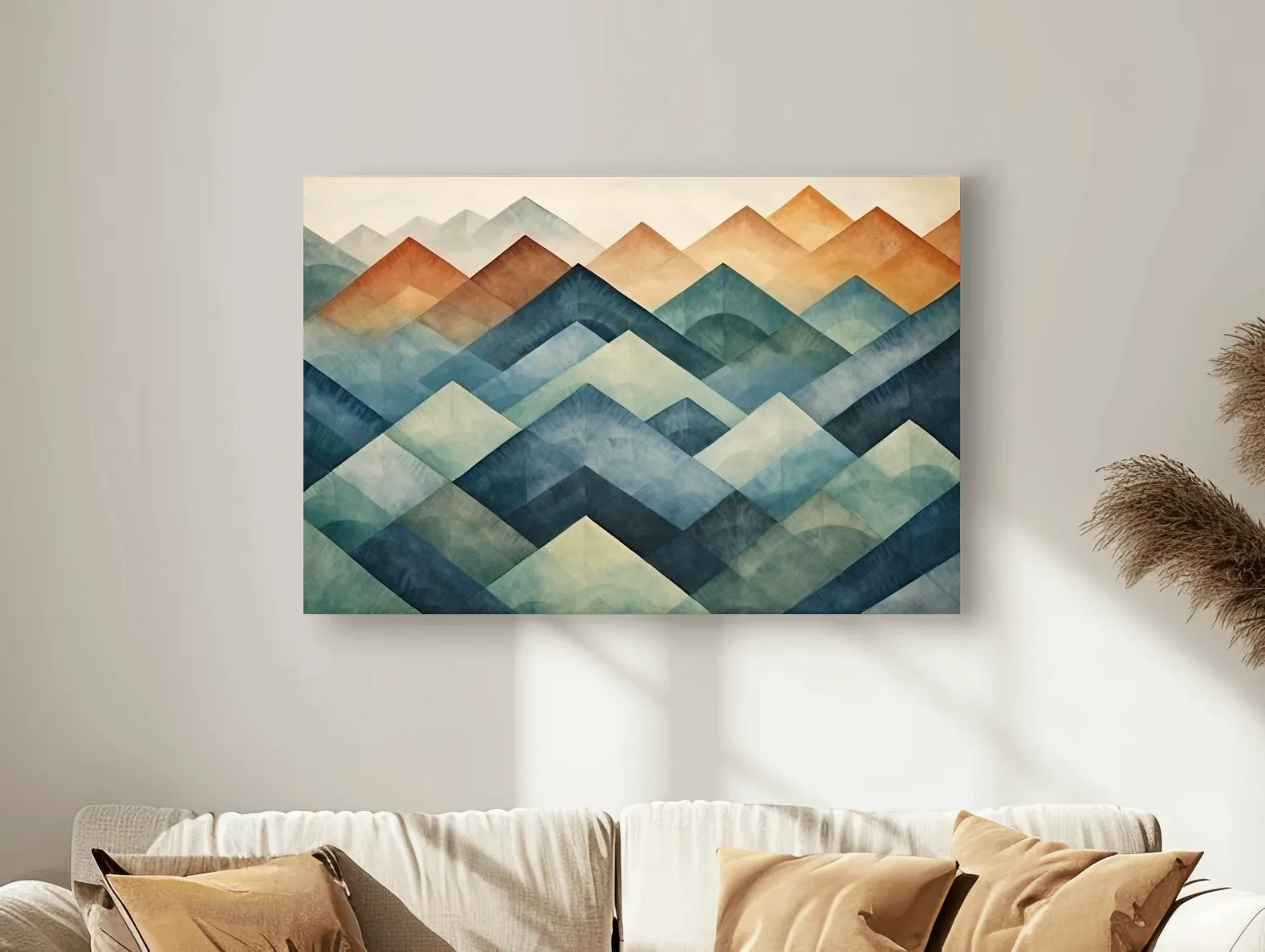 Geometric Watercolor Mountain Peaks - Abstract Landscape Wall Art