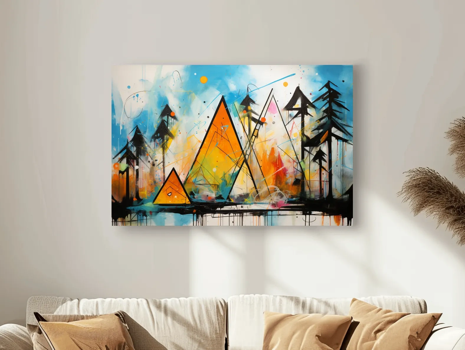 Vibrant Abstract Mountain Peaks And Pines - Colorful Mixed Media Wall Art