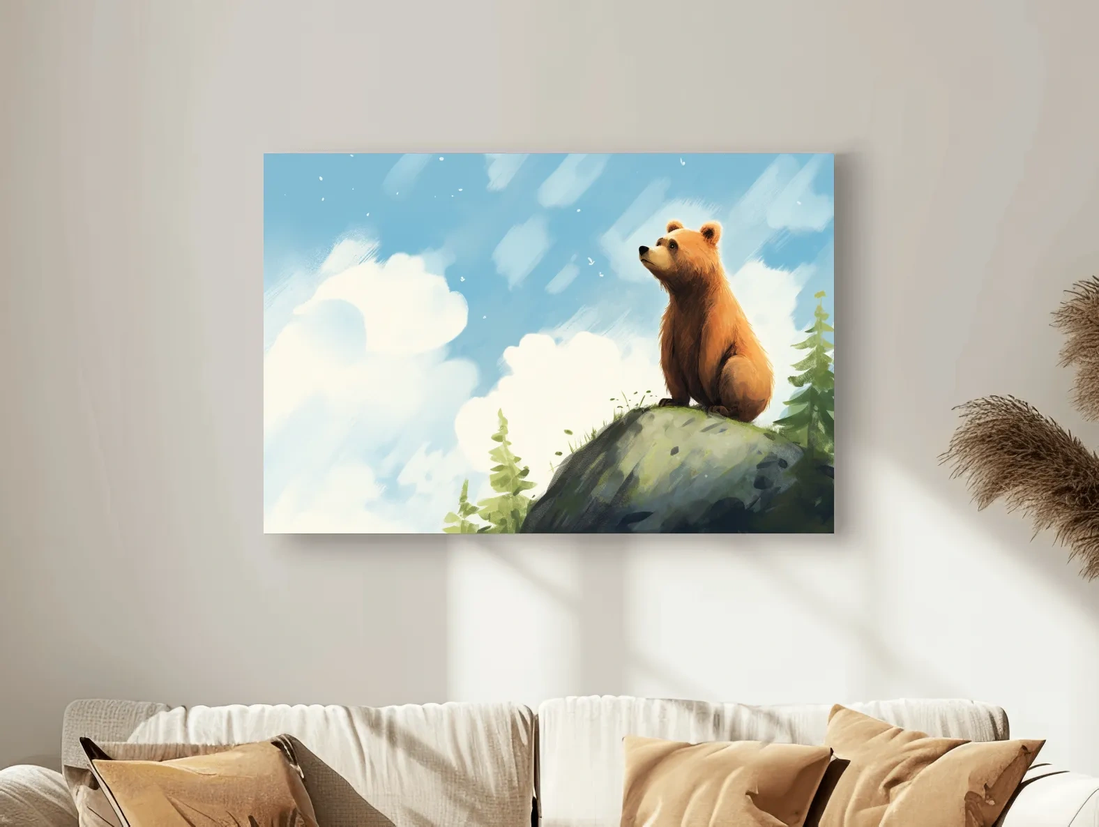 Whimsical Bear Cub On Rocky Peak - Nursery Wildlife Wall Art