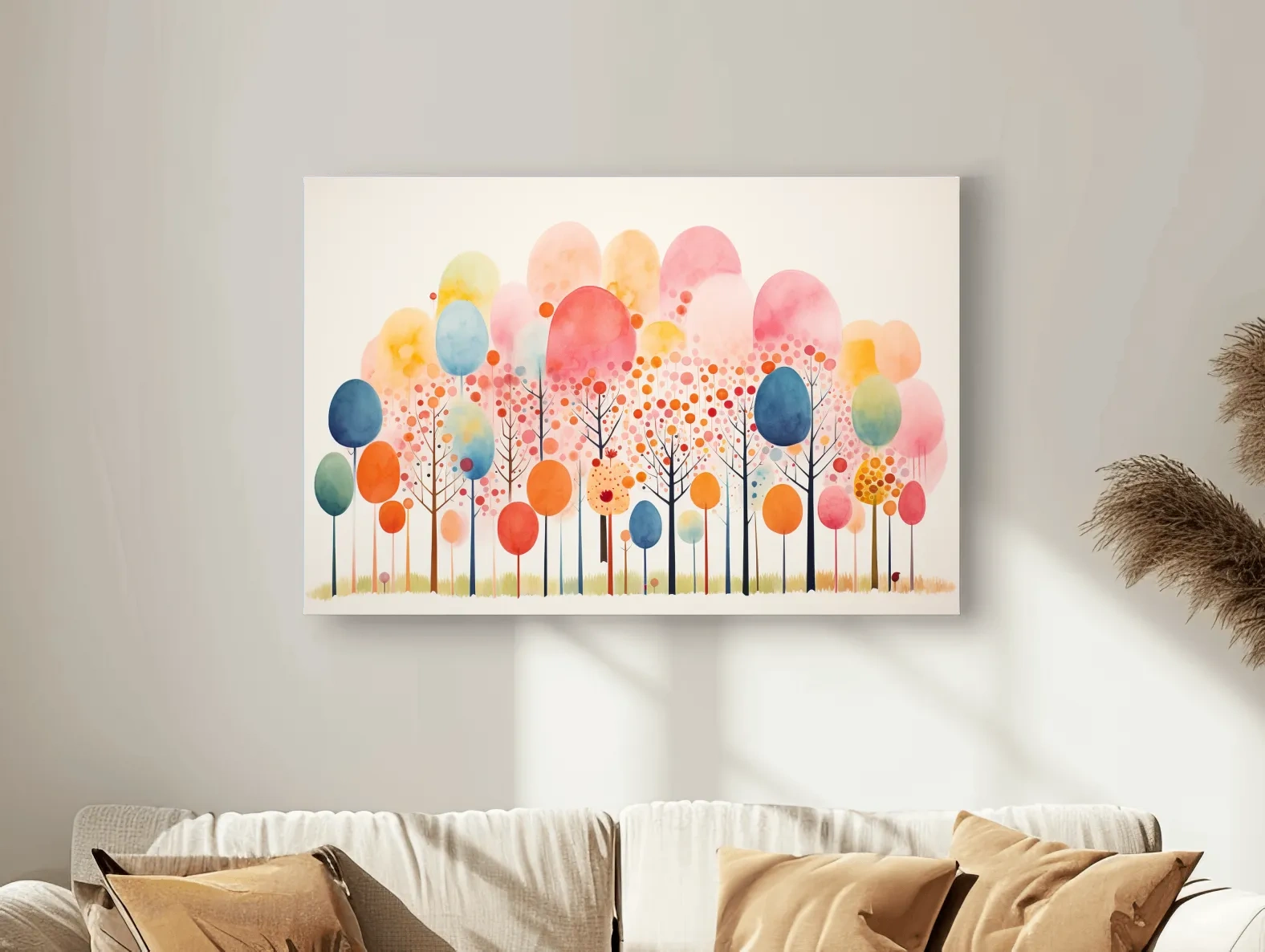 Whimsical Pastel Watercolor Forest Trees - Colorful Nature Wall Art