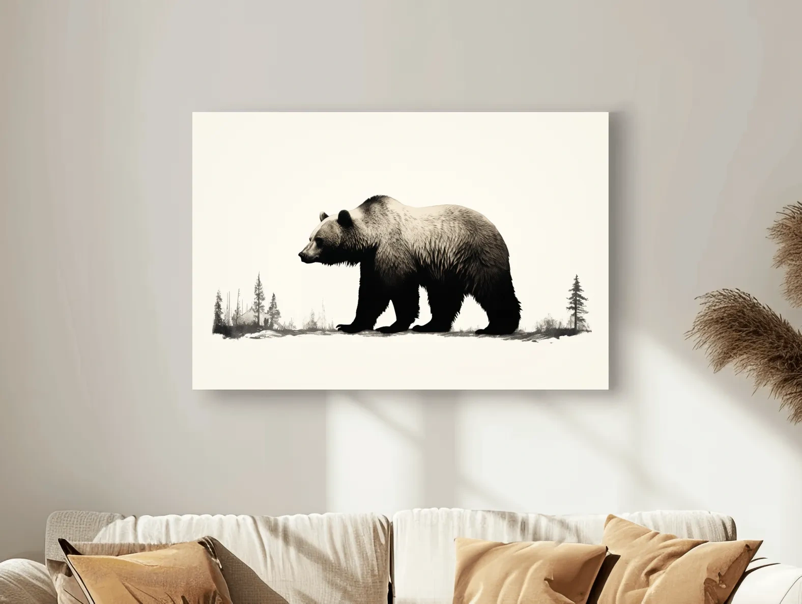 Minimalist Grizzly Bear Silhouette - Black And White Wildlife Wall Art