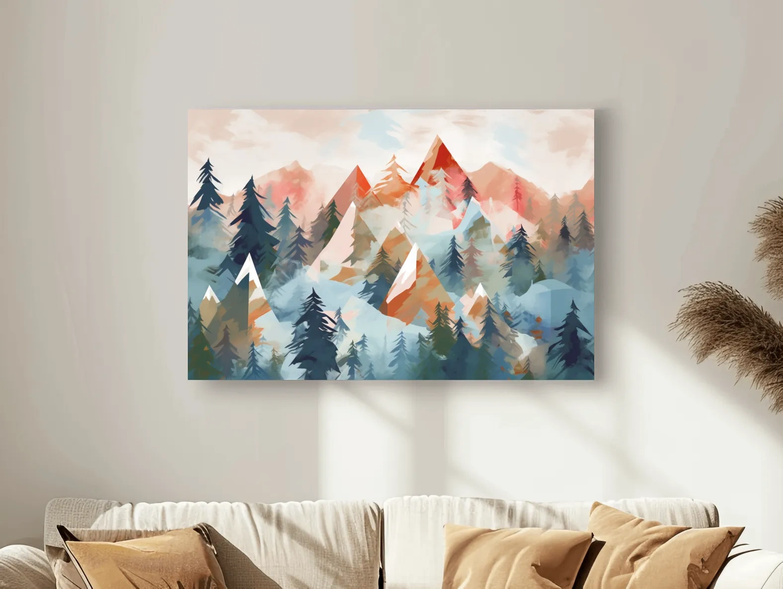 Abstract Watercolor Alpine Mountains And Pine Forest - Modern Geometric Landscape Wall Art