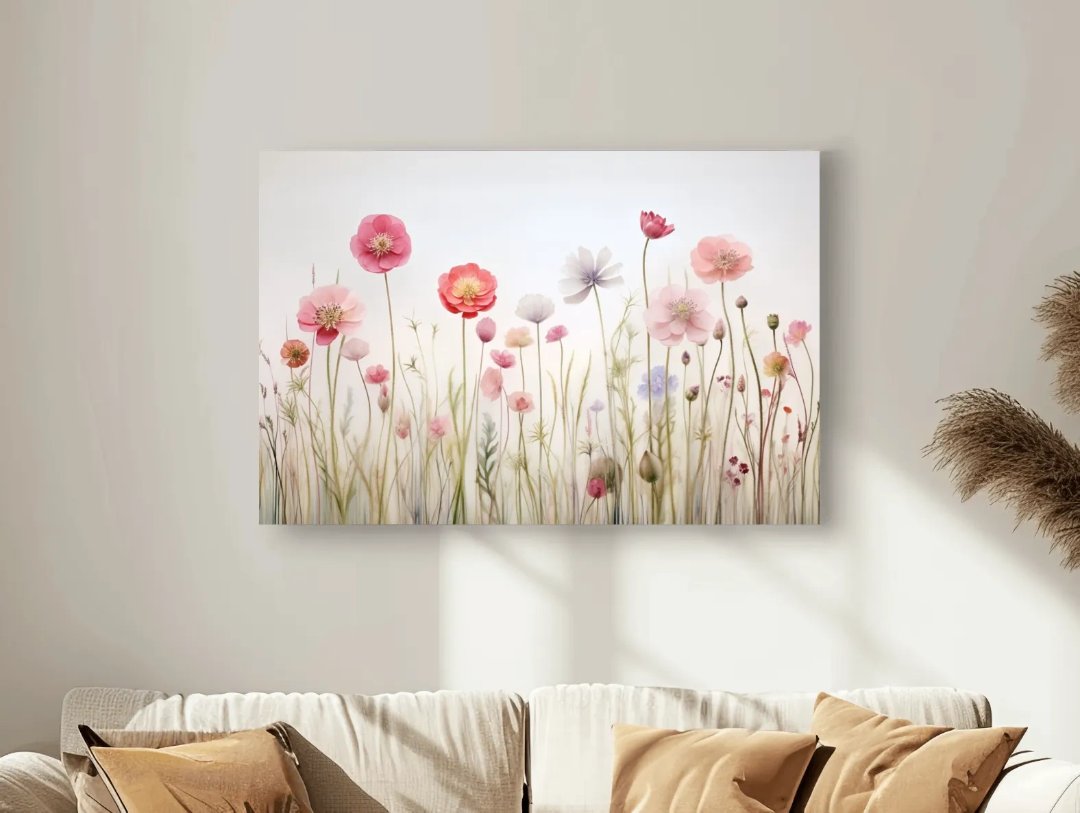 Soft Pastel Wildflower Meadow Watercolor - Minimalist Floral Botanical Wall Art