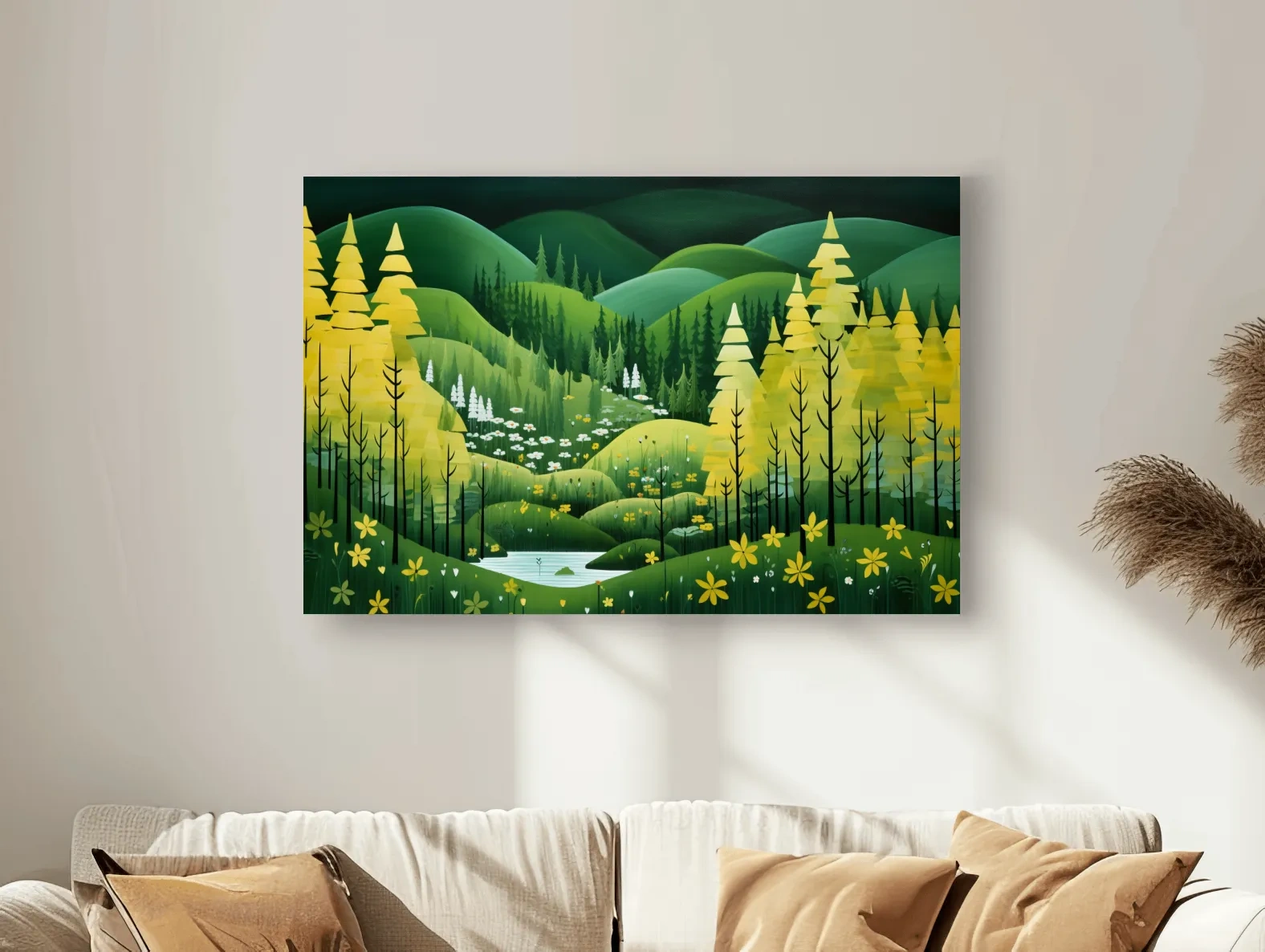 Whimsical Autumn Mountain Valley - Wildflower Forest Wall Art