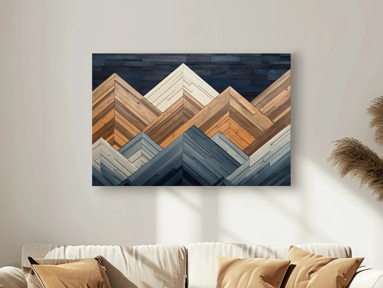 Geometric Wood Plank Mountains - Modern Rustic Canvas Wall Art