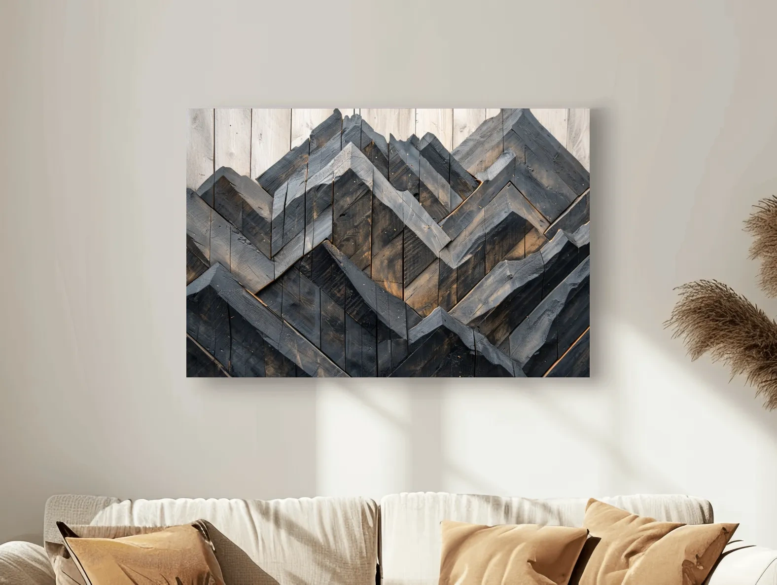 Geometric Wood Mountain Mosaic - Modern Rustic Landscape Wall Art