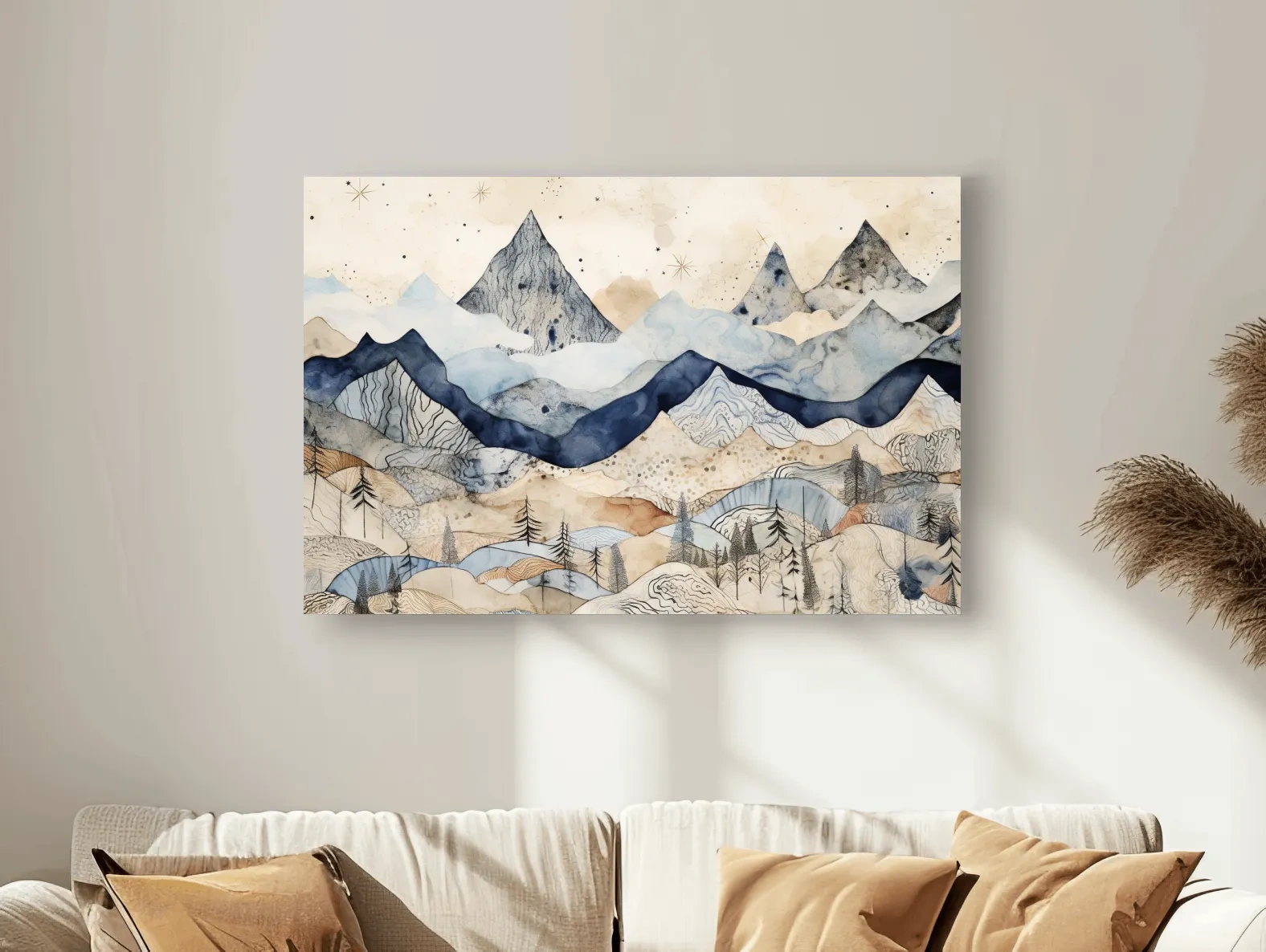 Patchwork Watercolor Mountain Range - Modern Alpine Landscape Wall Art