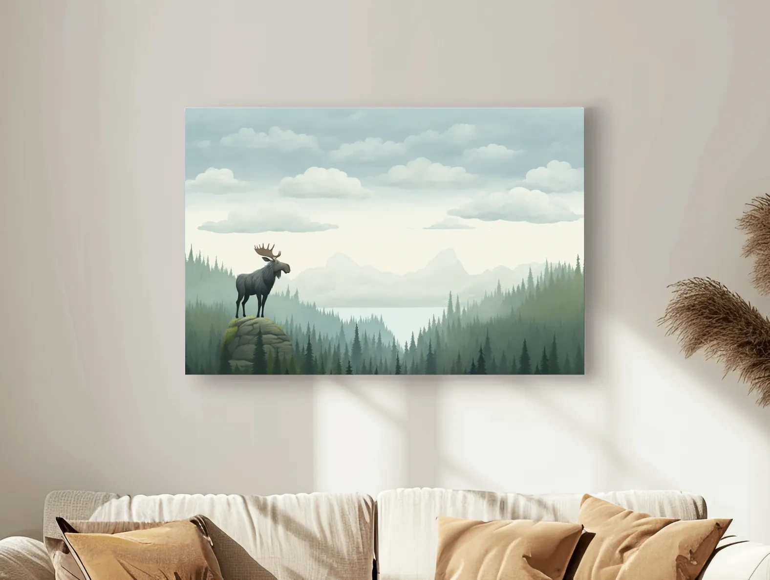 Majestic Moose Over Pine Forest - Nursery Wildlife Mountain Wall Art