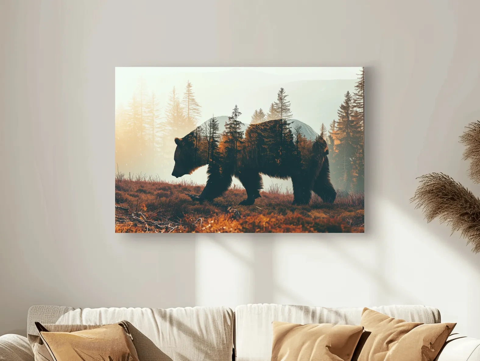 Double Exposure Grizzly Bear Forest - Misty Mountain Wildlife Photographic Artwork