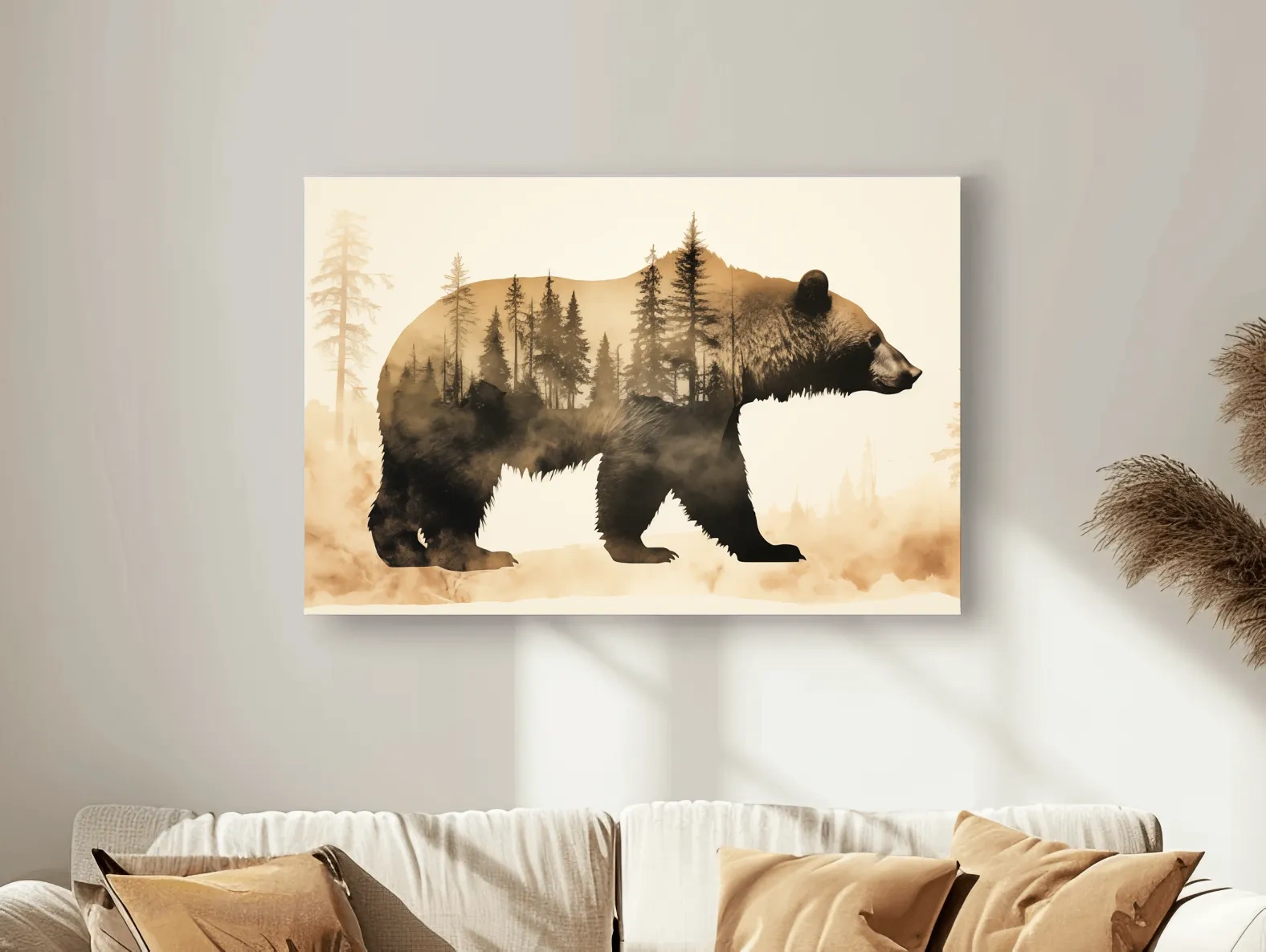 Double Exposure Grizzly Bear Forest Silhouette - Misty Wilderness Nature Artwork
