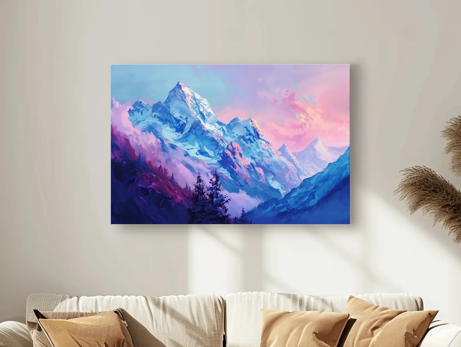 Vibrant Impressionism Alpine Mountain Painting - Colorful Snowy Peaks Wall Art