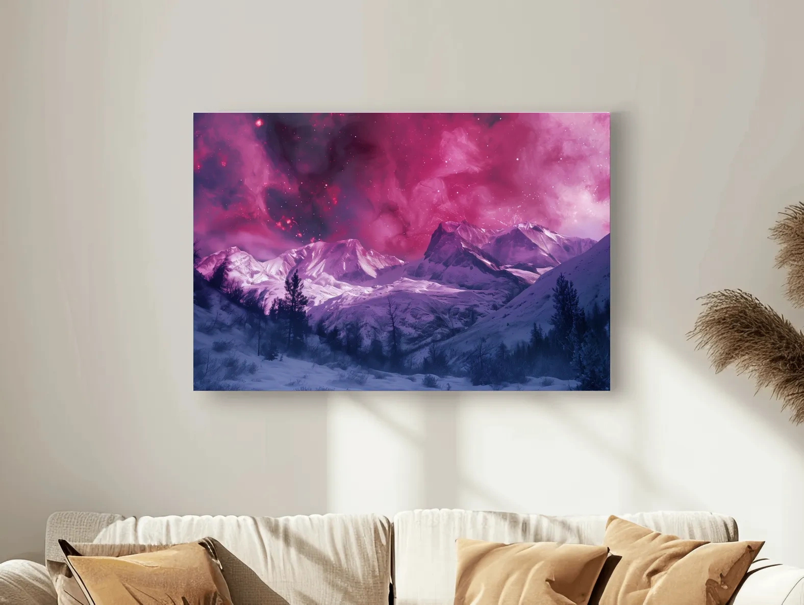 Surreal Nebula Galaxy Alpine Glacier Landscape - Cosmic Winter Night Sky Wall Art