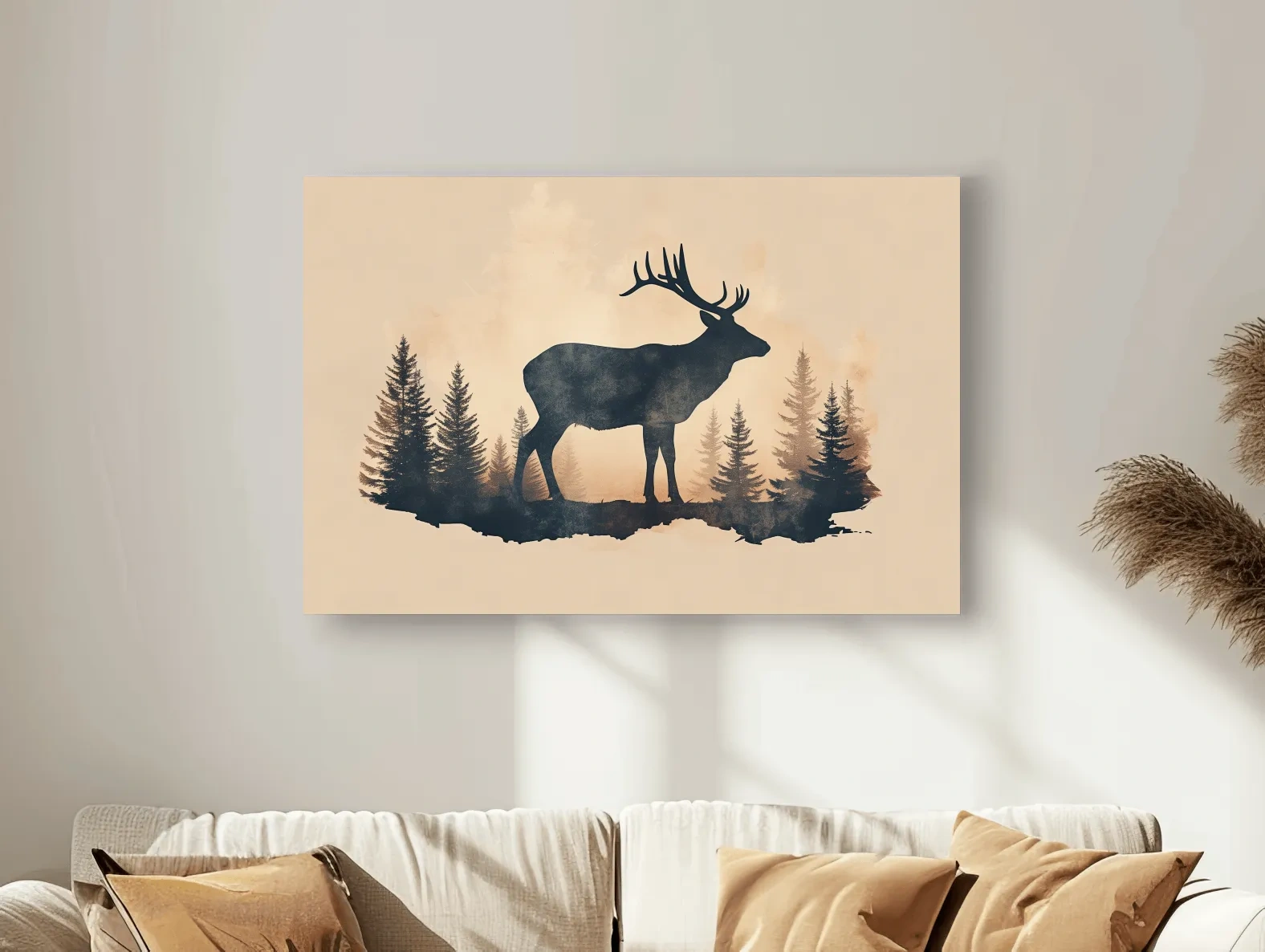 Vintage Sepia Deer Silhouette In Pine Forest - Rustic Woodland Artwork