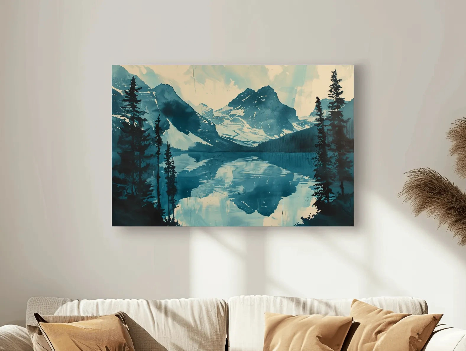 Rocky Mountains Alpine Lake Reflection - Watercolor Mountain Artwork