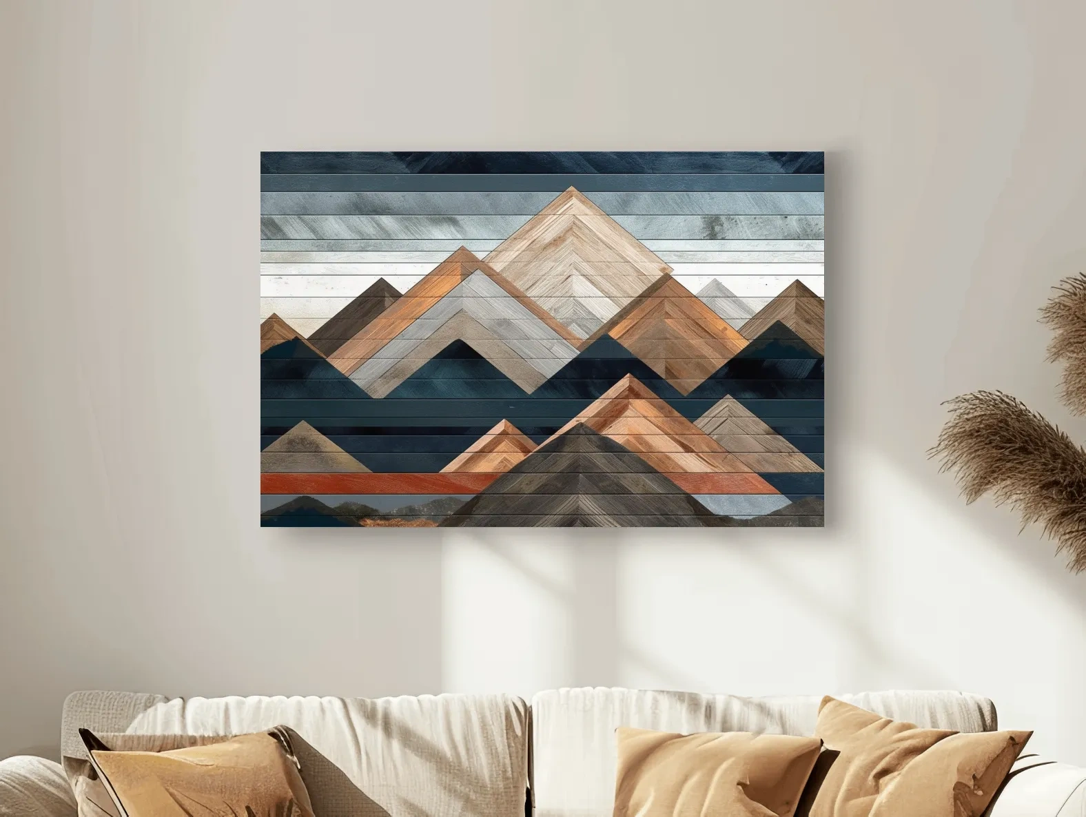 Geometric Woodgrain Mountain Peaks - Modern Abstract Landscape Wall Art